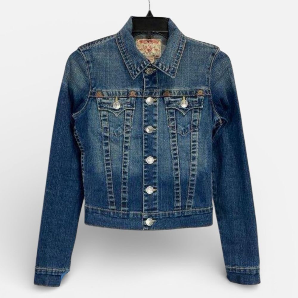 True Religion Emily Cropped Denim Jacket XS • Y2K Vintage